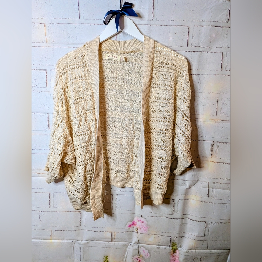 Faded Glory Beige Open-Knit Cardigan